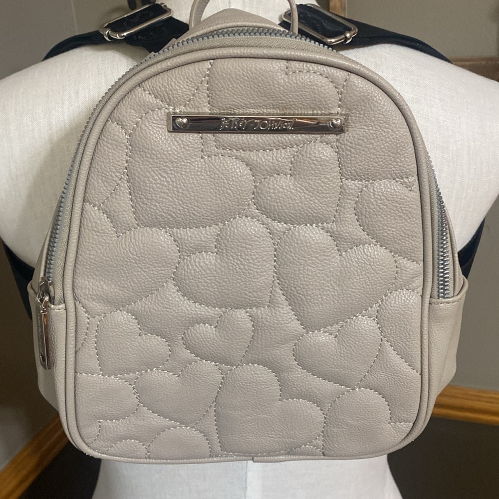 Betsey Johnson Taupe Mini Backpack with Floral Interior
